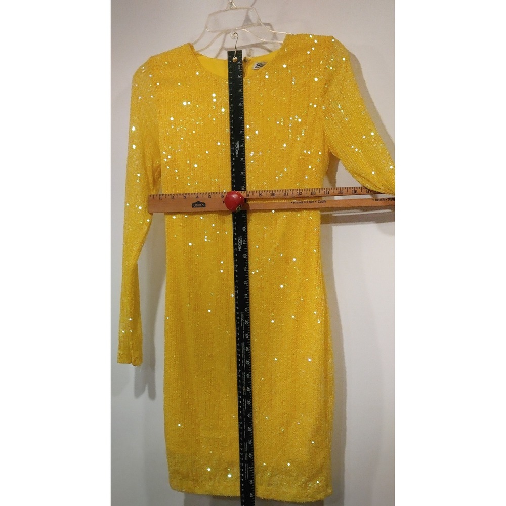 Stiletto's Sequin Bodycon Mini Dress Womens Small Yellow Excellent Long Sleeve - Picture 4 of 7